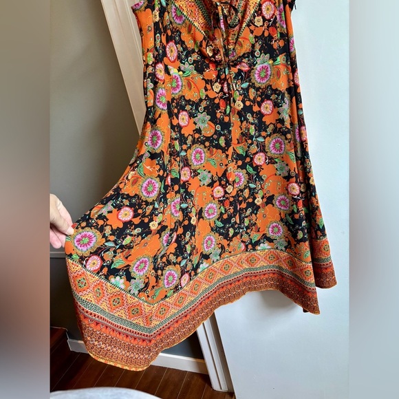 Vintage Floral Orange Sleeveless Dress - Made in Canada - Picture 8 of 8